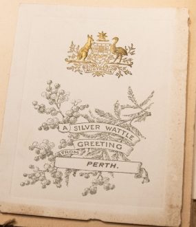 A silver wattle greeting from Perth. Album of greeting cards, Young Australia League records, ACC 7292A/86